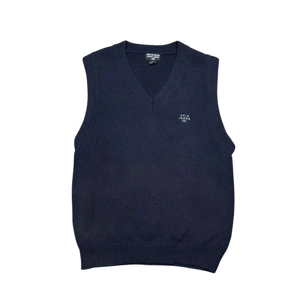 Vintage Polo Jeans Co Sweater Vest Men’s Large Knit Pullover Navy Blue